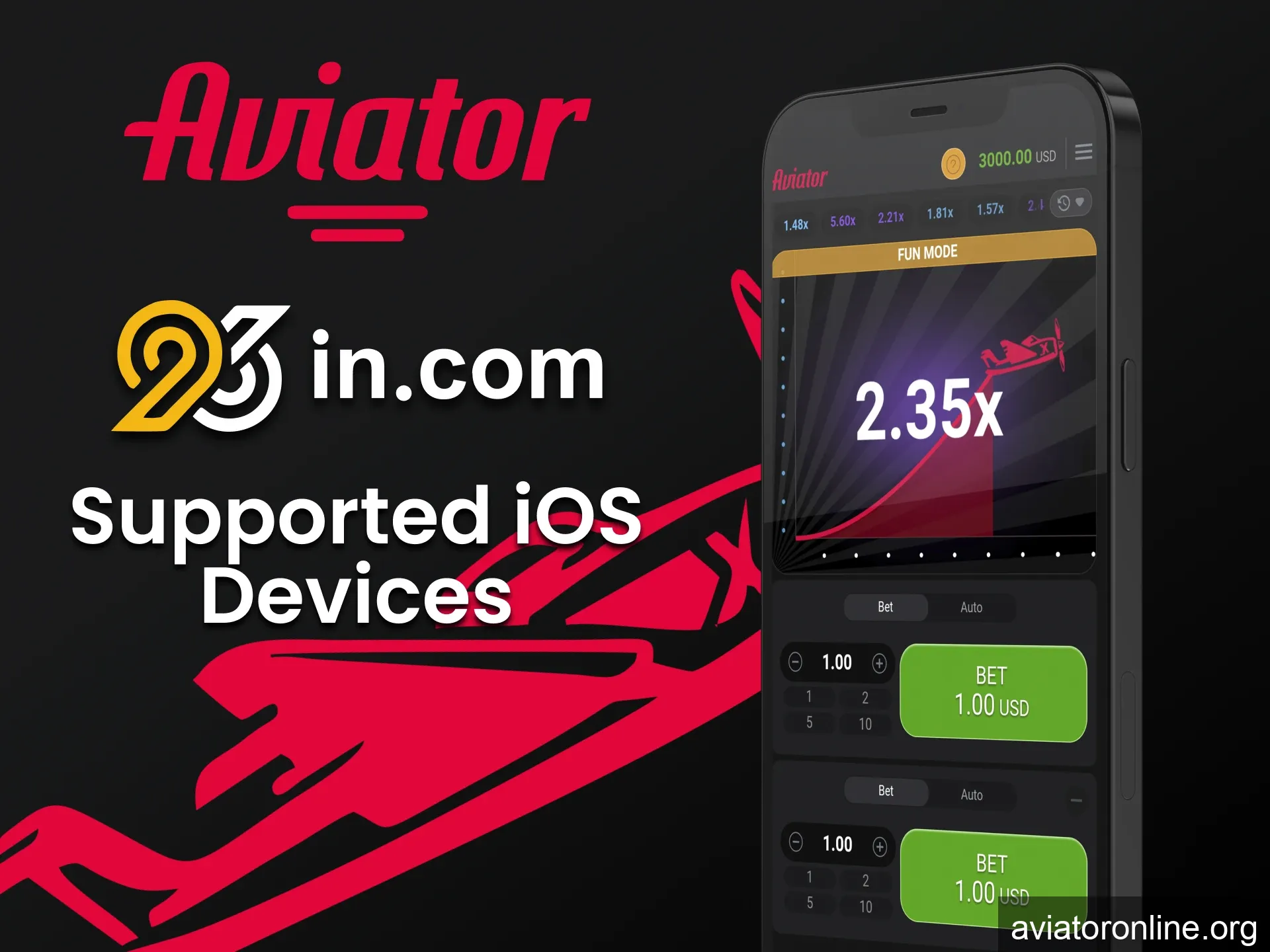 Play Aviator in the 96in app for iOS.