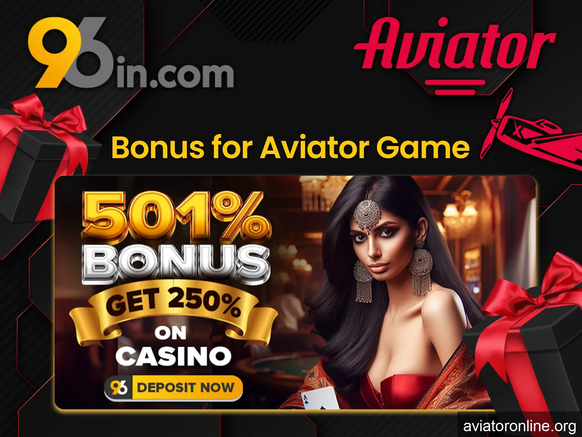 96in offers every player a bonus offer on their first deposit in the Aviator game.