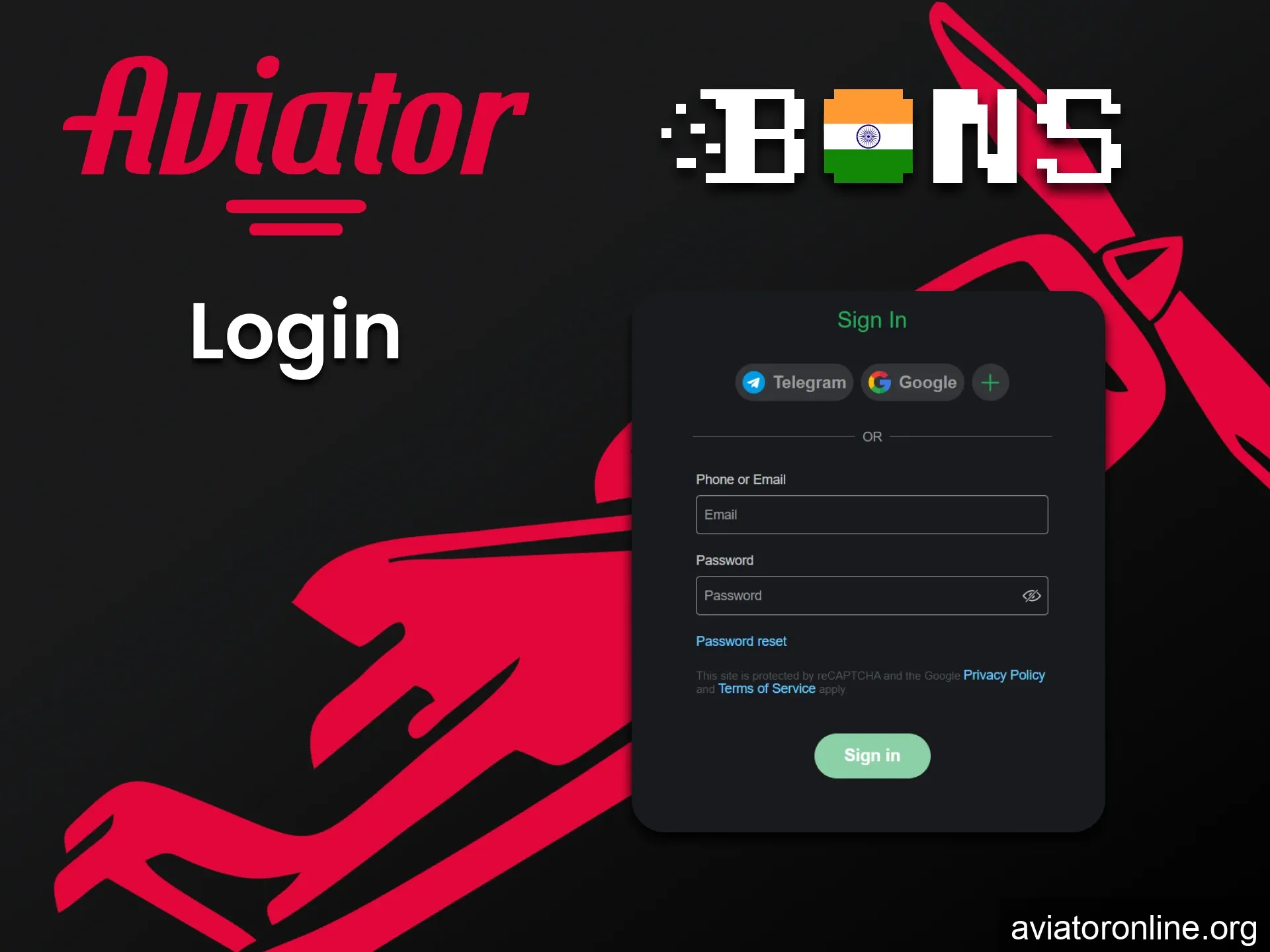 By logging into your personal account on Bons, you can play Aviator.