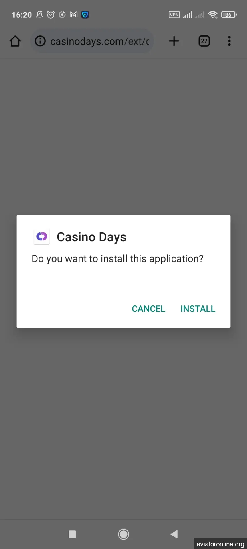 Install the Casino Days application for Android.