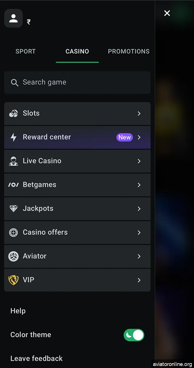 The main menu of the personal account on the Leon website.