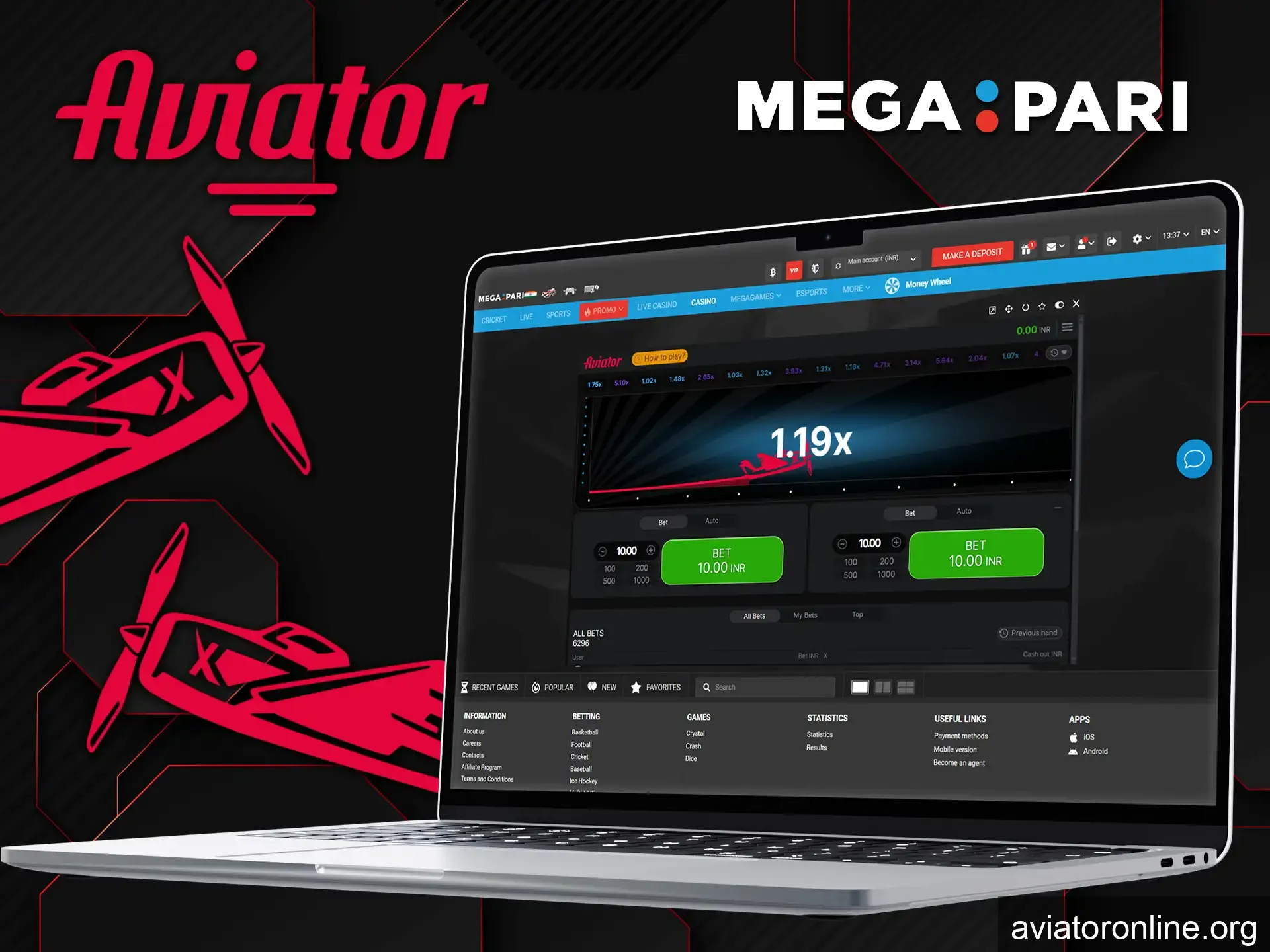 The Megapari platform is the right place to play Aviator.