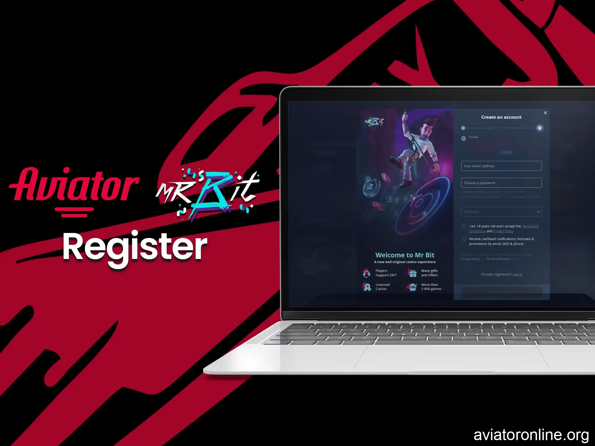 Create an account on Mr. Bit to play Aviator.