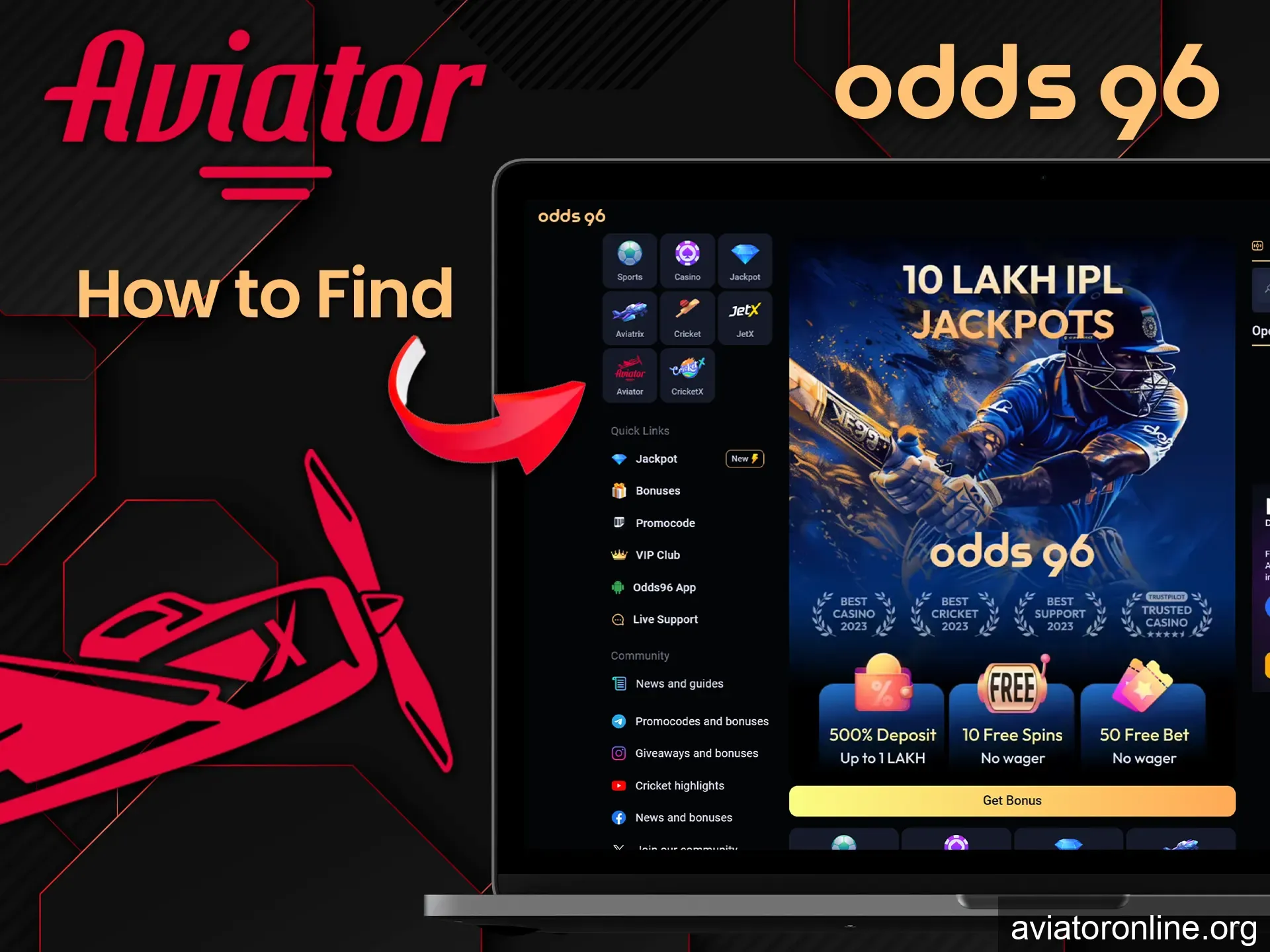 Thanks to the well-designed Odds96 site map, you'll find Aviator game right away.