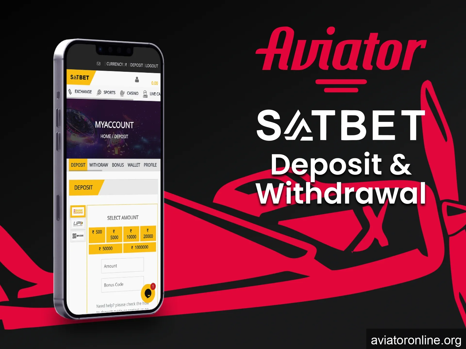 Deposit funds and withdraw for the Aviator game through the Satbet application.