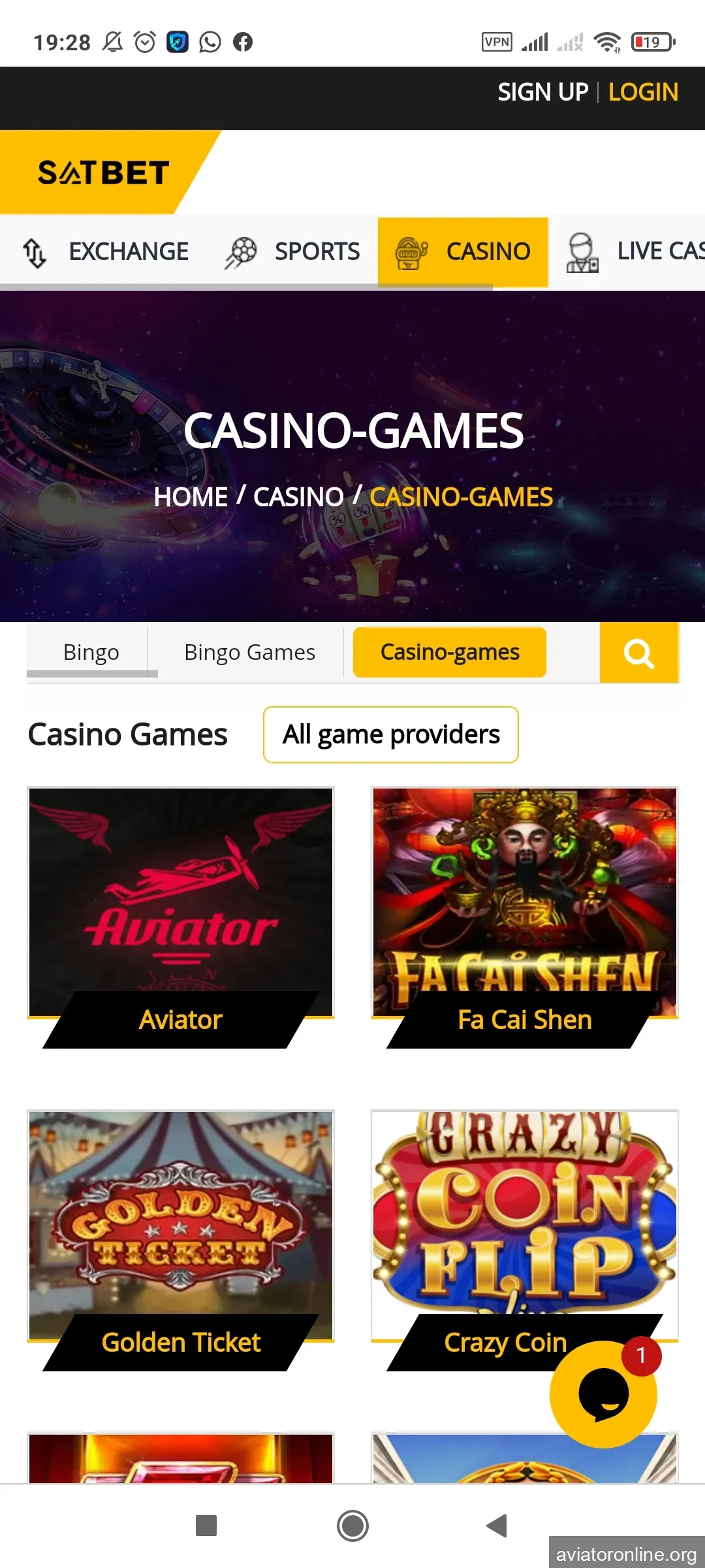 Visit the games page in the Satbet app.