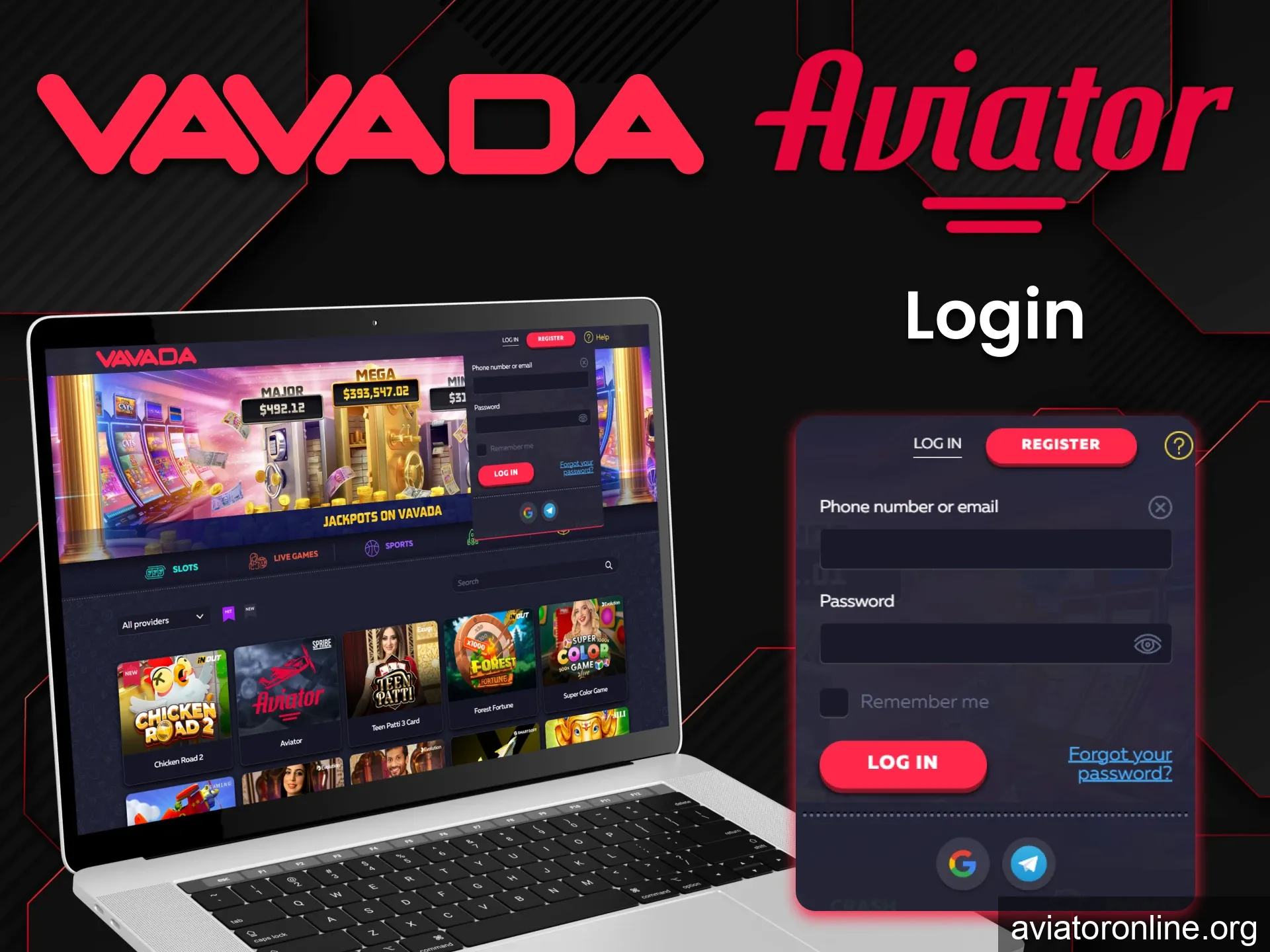 Log in to your Vavada account to play Aviator.