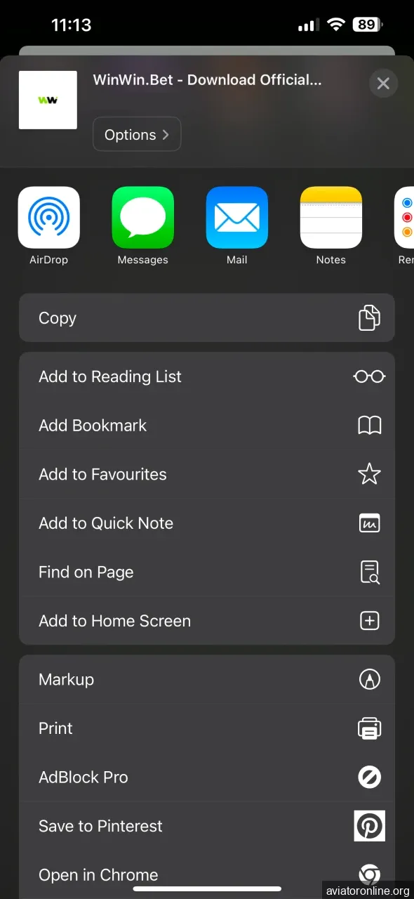 Click the share button to download the WinWin app on iOS.