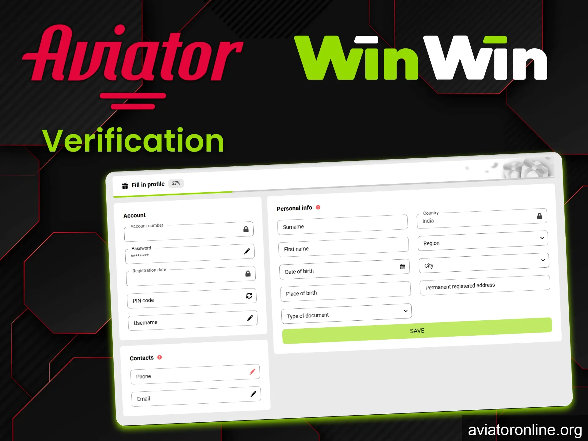 Fill in the required data on WinWin to play Aviator.